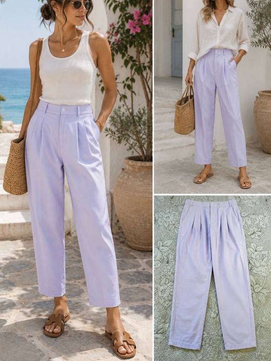 Zara Pants - ZARA Basic Pleated High Waist Lavender Crop Ankle Trousers Size S💛